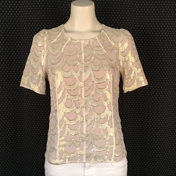 Line & Dot Tops - Line & Dot Fancy Gold Shimmer Top Size S